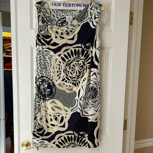 Suzi Chin for Maggy Boutique Navy and Cream Floral Midi Dress